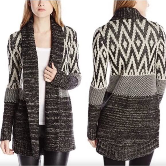 Lucky Brand Size S Cardigan Sweater Wool Southwest Boho Aztec Geometric Print - Picture 1 of 12